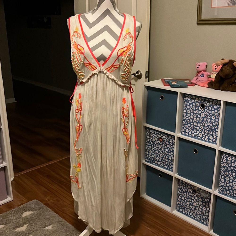 Free People Cream Maxi Dress with Orange Embroidery